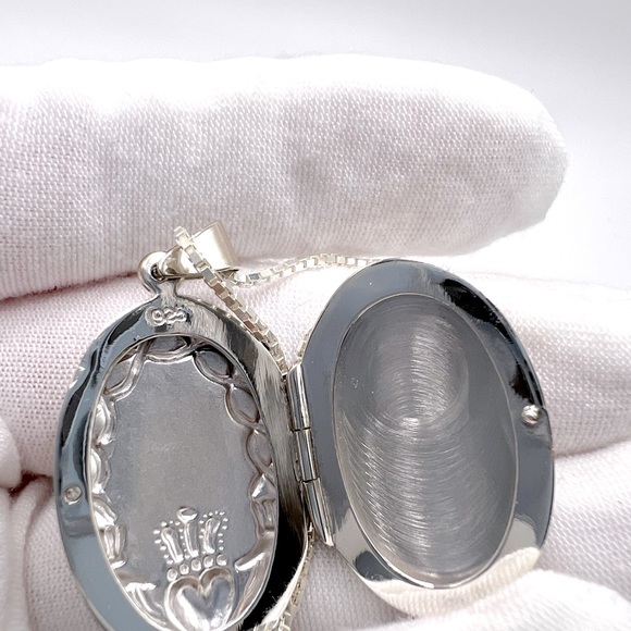 .925 Sterling Silver Claddagh Design Locket Necklace - Picture 3 of 17